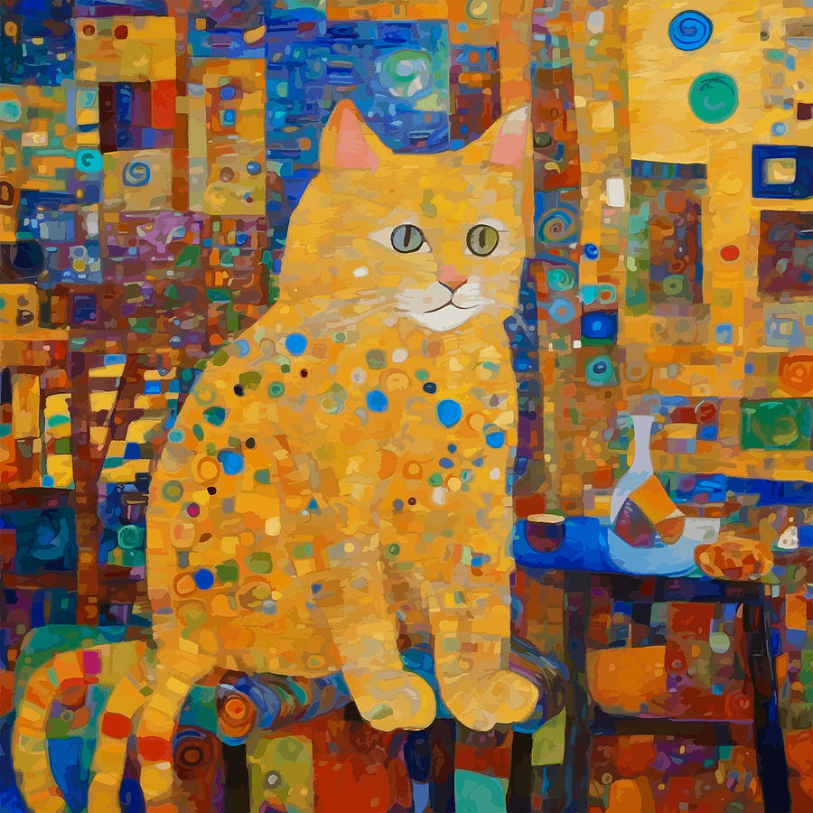 Nature Digital Art - Klimt Tabby Cat in Colorful Room by Vicky Brago-Mitchell