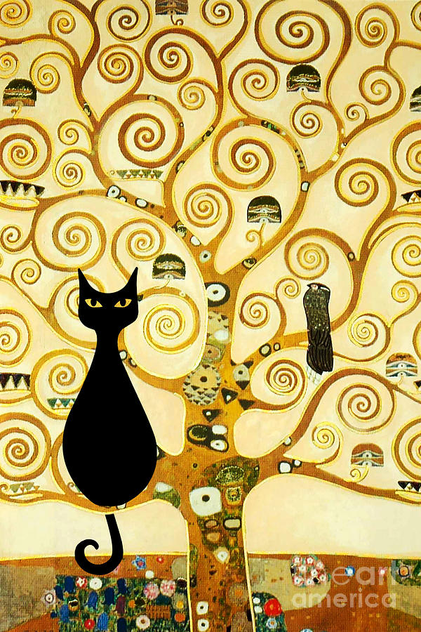 Klimt tree of life with a cat Painting by Delphimages Photo Creations