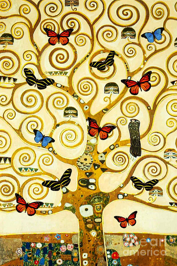 Gustav Klimt Painting - Klimt tree with butterflies by Delphimages Photo Creations