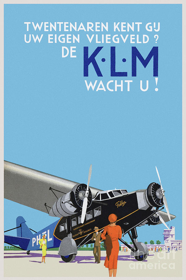 Klm Netherlands Vintage Poster 1930s Drawing