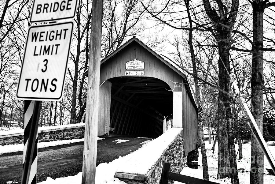 Knechts Mill Covered Bridge Monochrome Photograph by John Rizzuto