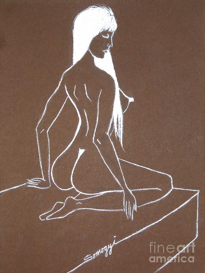 Kneeling Nude Drawing by Jayne Somogy