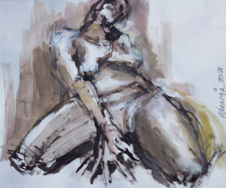 Kneeling Woman 17 Painting by Veronica Huacuja