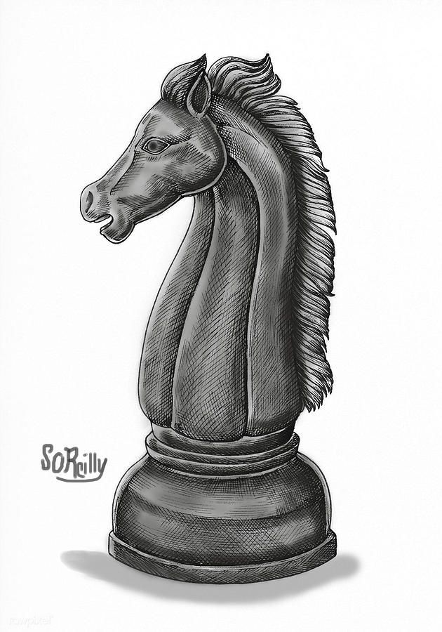 Knight Horse Chess Piece Drawing Mixed Media by Sandi OReilly