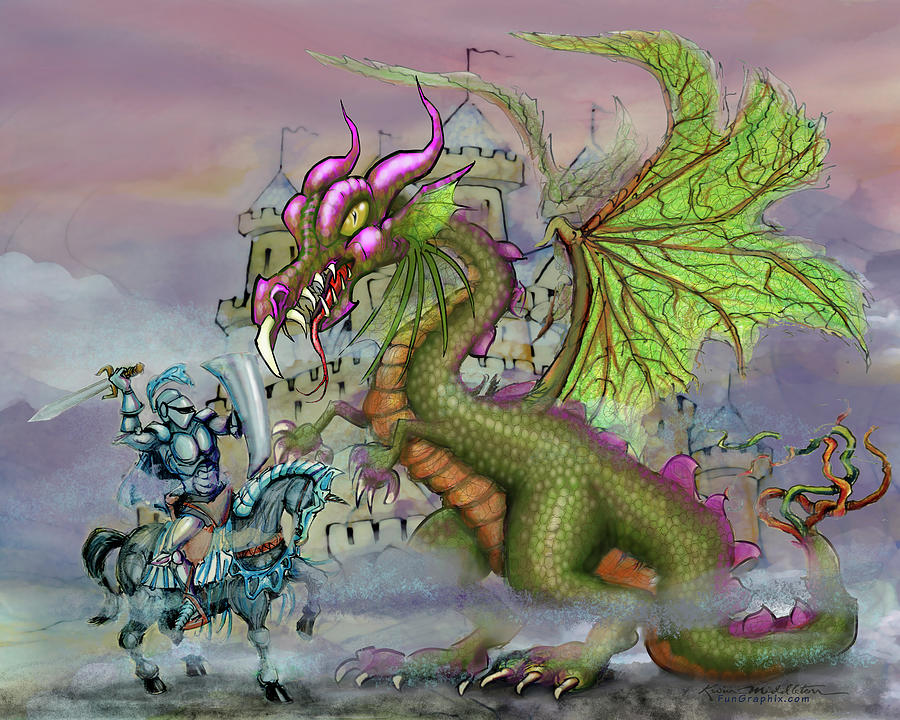 Knight n Dragon n Castle Digital Art by Kevin Middleton