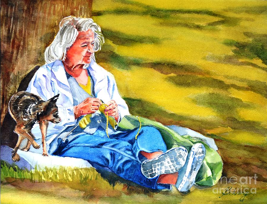 Knitting in the sun Painting by Betty M M Wong