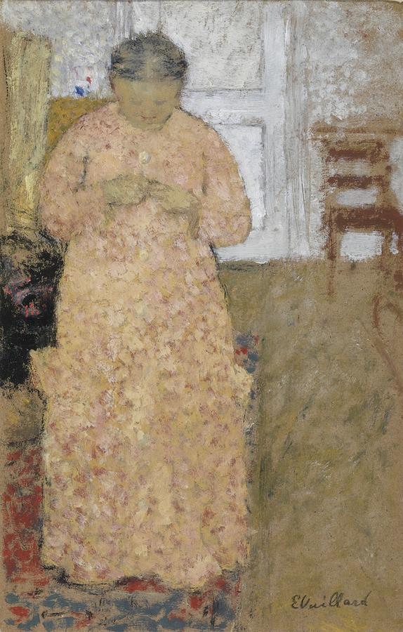 Knitting Woman In Pink Dress Painting