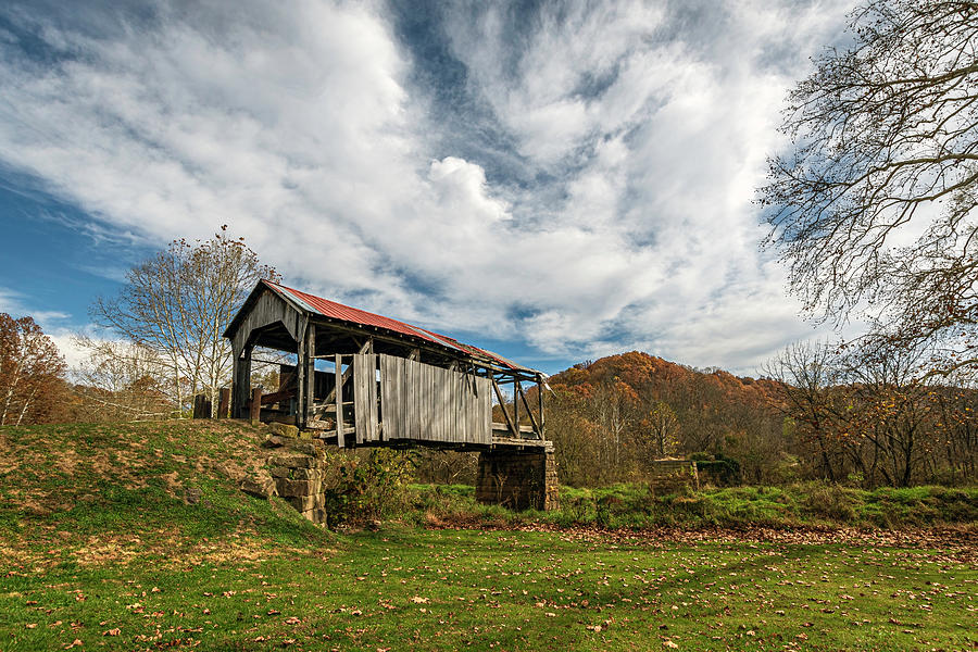 Knowlton Covered Bridge rural landscape Photograph by Jackie Nix - Fine