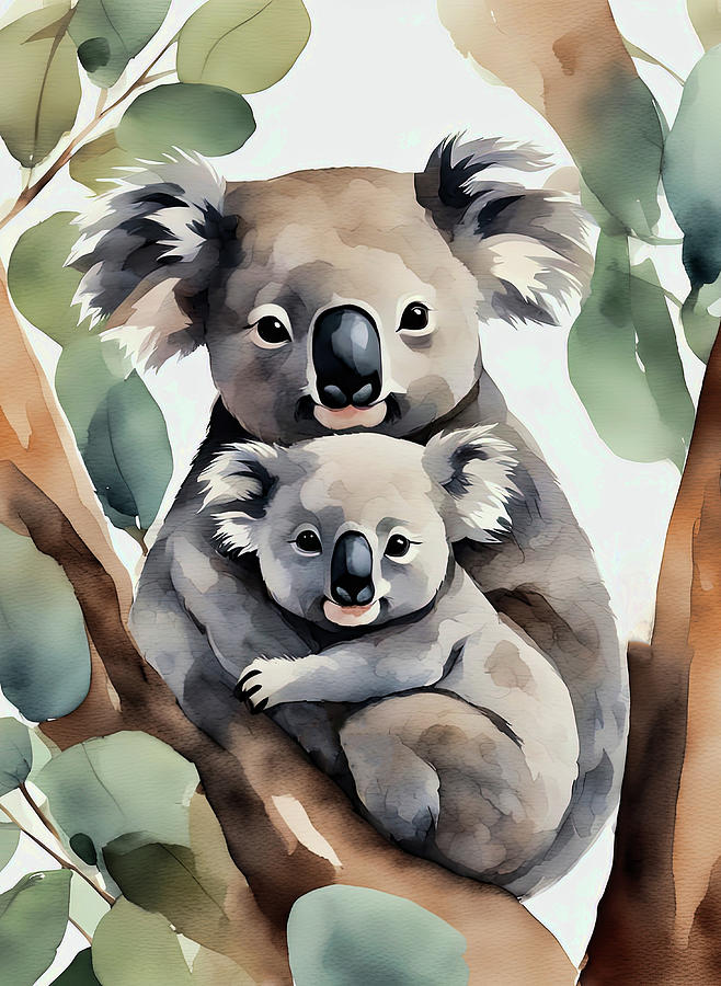 Koala Bear Mom With Baby Digital Art by HH Photography of Florida