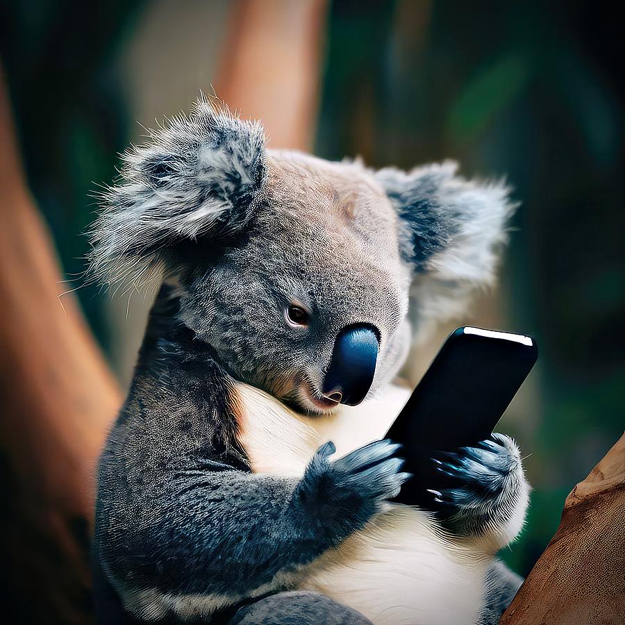 Koala on a Smartphone Digital Art by David Manlove