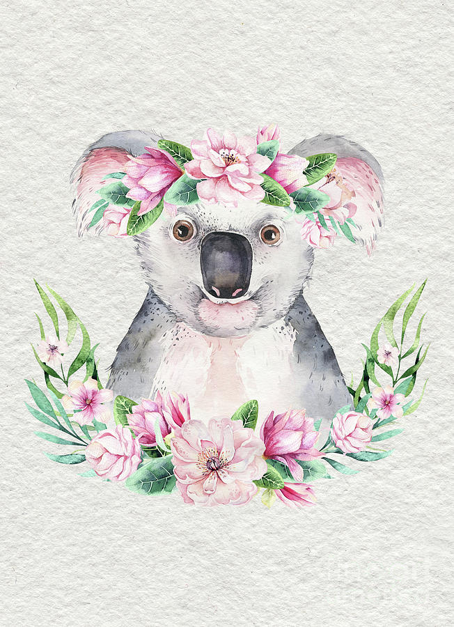 Koala With Flowers Painting by Nursery Art