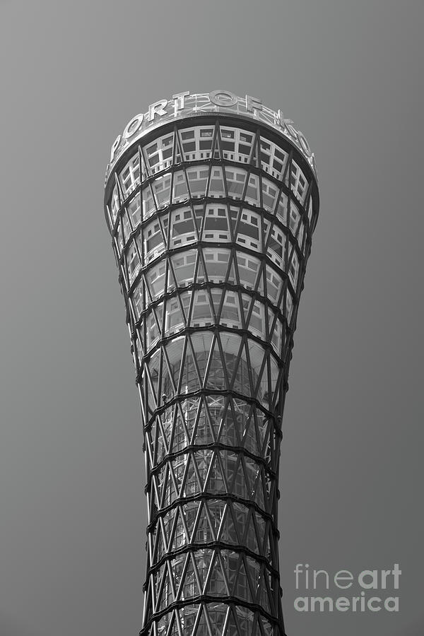 Architecture Digital Art - Kobe Port Tower Japan Black and White 03144 by Organic Synthesis