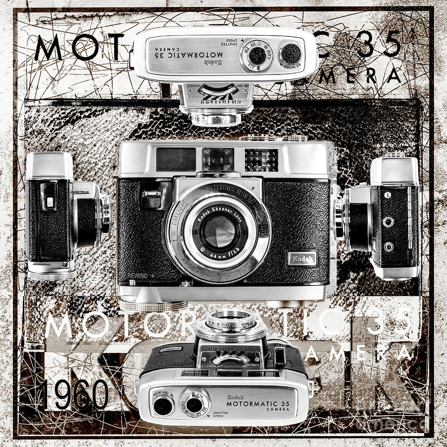 Kodak Motormatic 35 - Black And White Digital Art