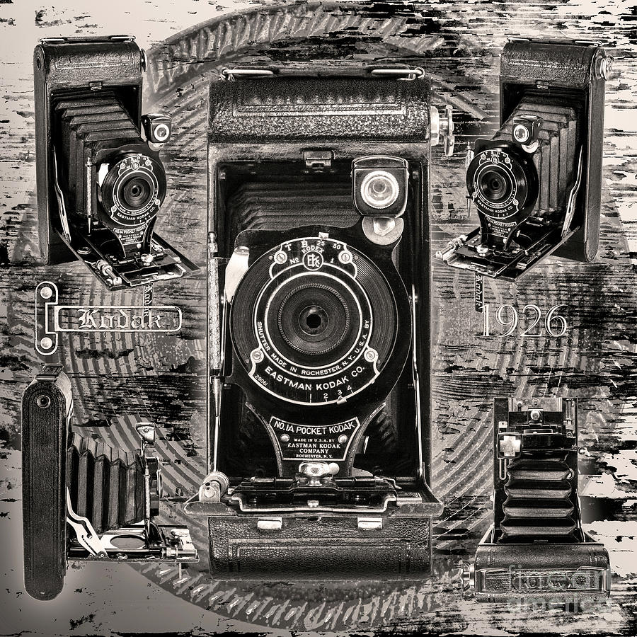 Kodak No. 1a Pocket - Black And White Digital Art by Anthony Ellis