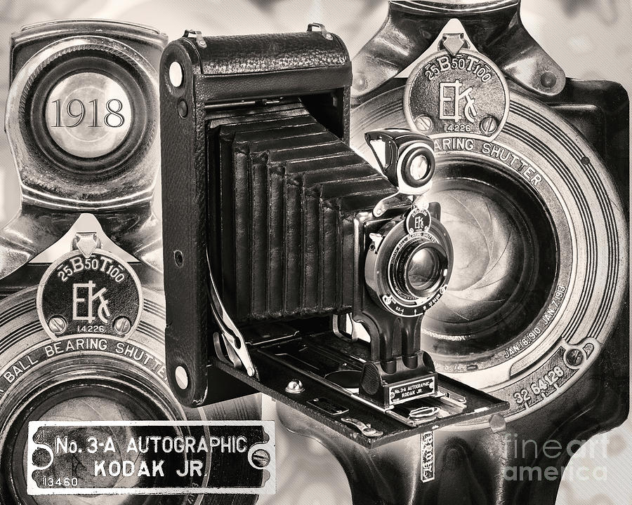 Kodak No. 3a Autographic Junior Modela - Black And White Digital Art by Anthony Ellis