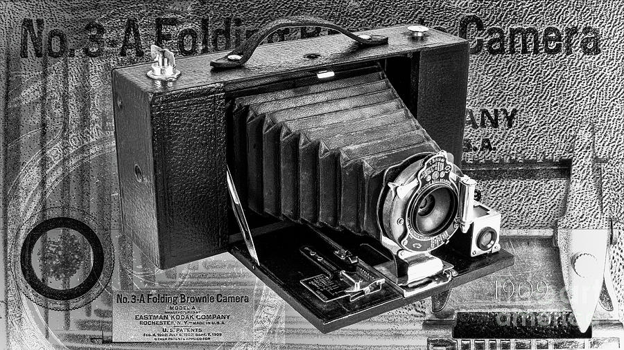 Kodak No. 3a Folding Brownie Model A - Monochromatic Digital Art by Anthony Ellis