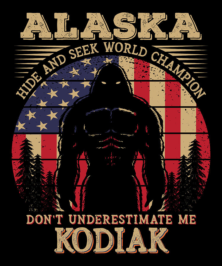 Kodiak Alaska Bigfoot 4th of July Patriotic USA Flag Sasquatch Digital ...