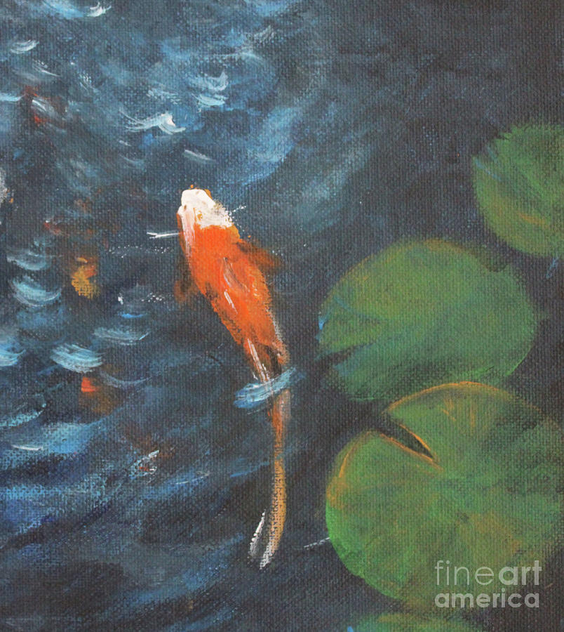 Koi and Lily Pad Painting by Jane See
