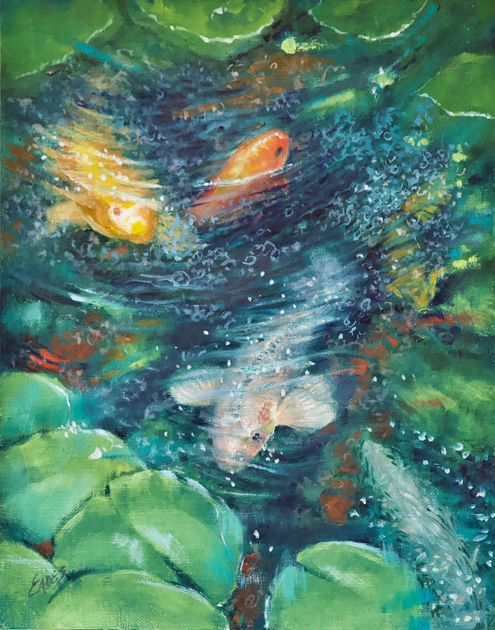 Koi and Lily Pads Painting by Linda Eades Blackburn