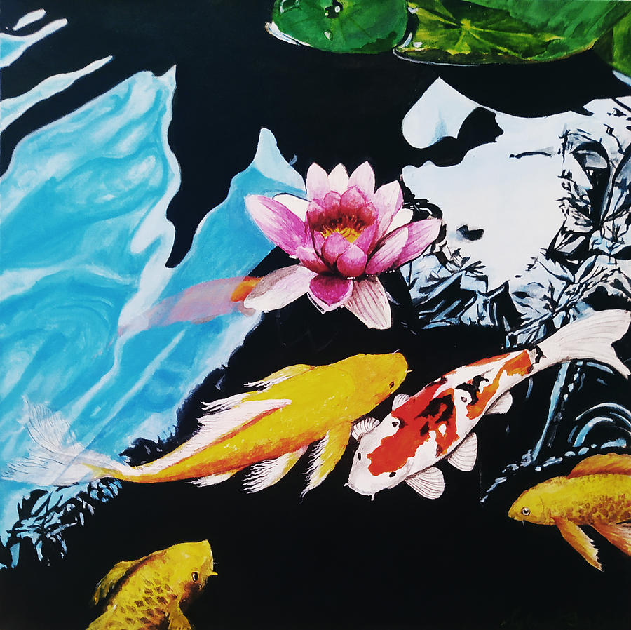 Koi Painting - Koi and Lotus by Sylvia Brallier
