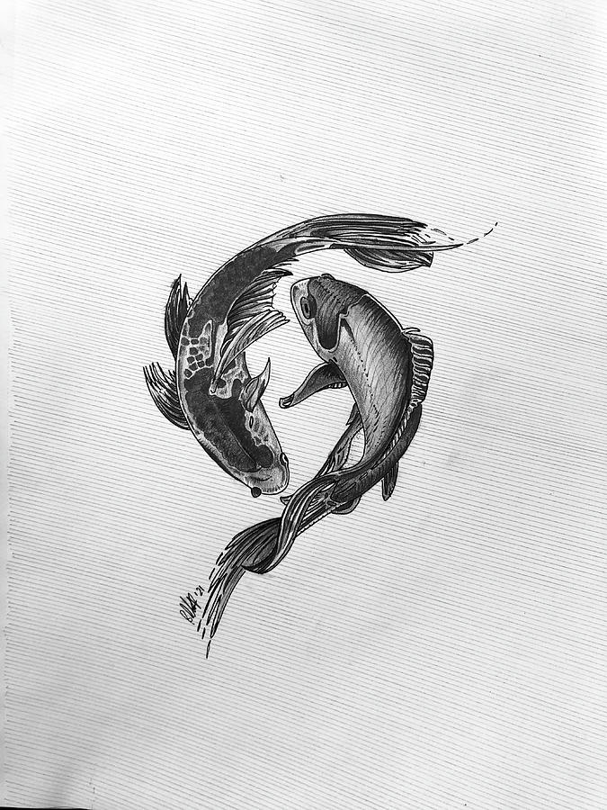 Koi Carp Dancing Drawing by Creative Spirit