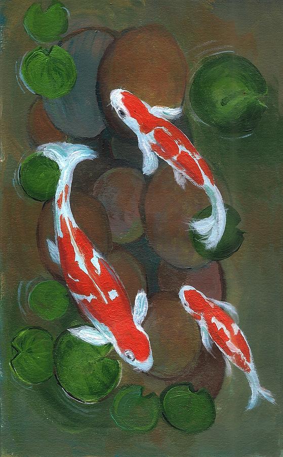 Koi carp fishes Painting by Asha Sudhaker Shenoy