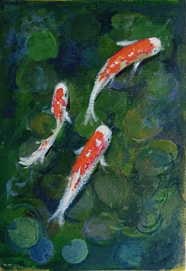 Koi carp in pond Painting by Asha Sudhaker Shenoy