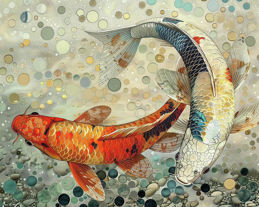 Koi Fish Harmony Digital Art by Lena Owens - OLena Art Vibrant Palette Knife and Graphic Design
