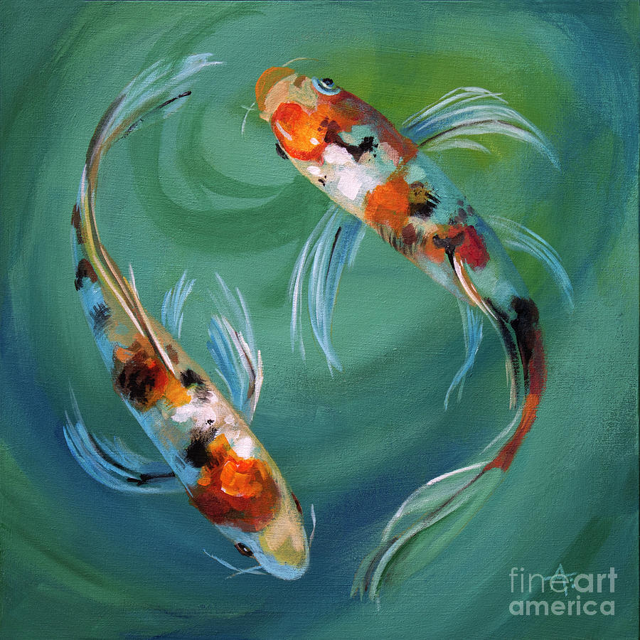 Koi Fish Loop - Painting Painting by Annie Troe