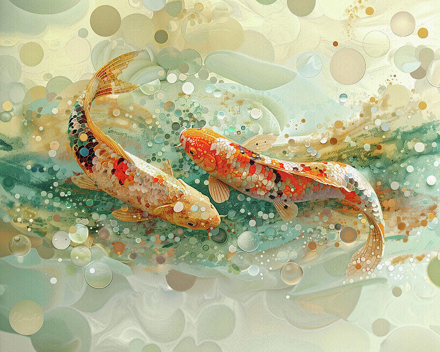 Koi Fish Yin-Yang Composition Digital Art by Lena Owens - OLena Art Vibrant Palette Knife and Graphic Design