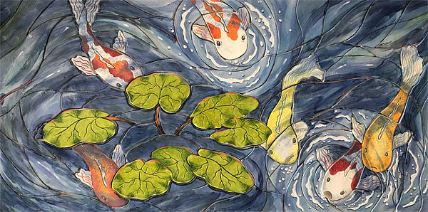 Koi Tile Mural Painting by Nancy Goldman