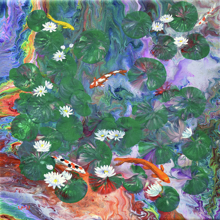 Koi Pond and Water Lilies Dream Painting by Laura Iverson