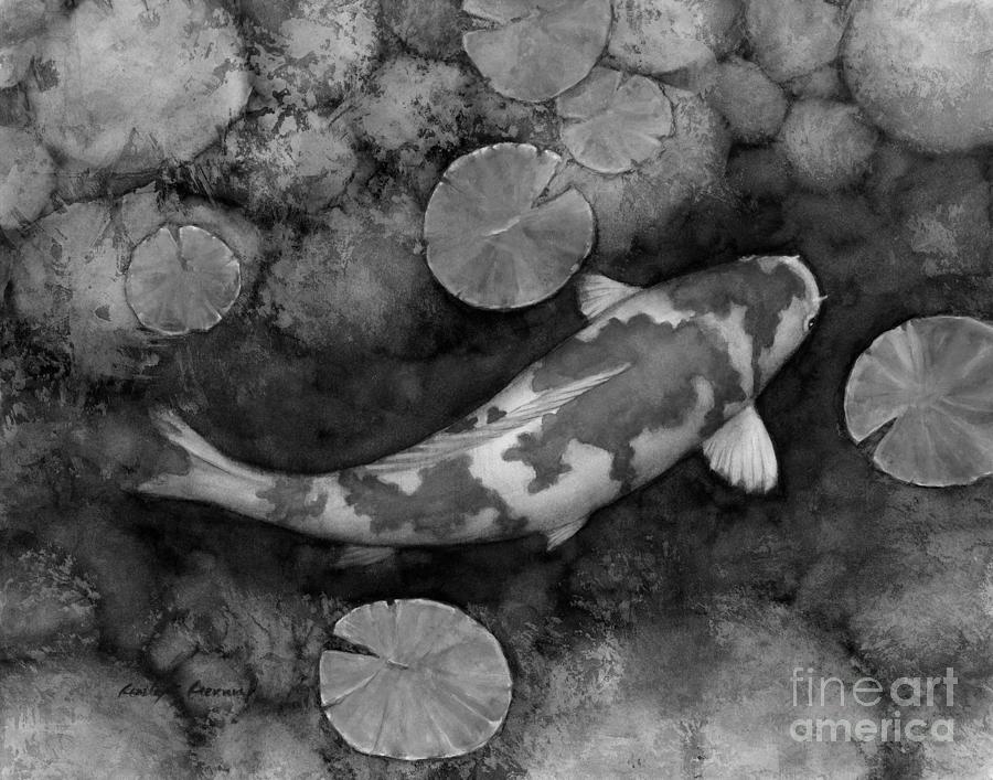 Koi Pond In Black And White Painting