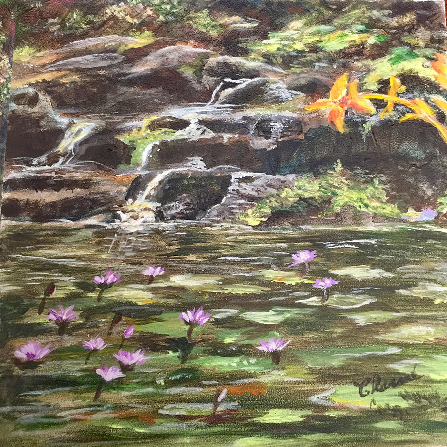 Koi Pond in Hawaii Painting by Charme Curtin