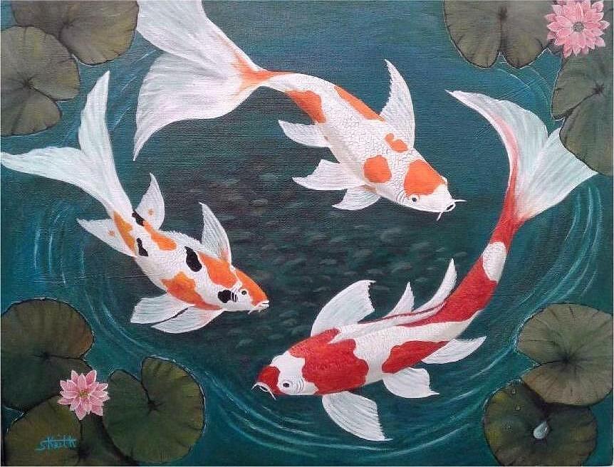 Koi Pond Painting by Sheri Keith - Fine Art America