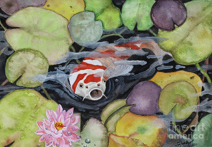 Koi Pond Painting by Shirley Dutchkowski