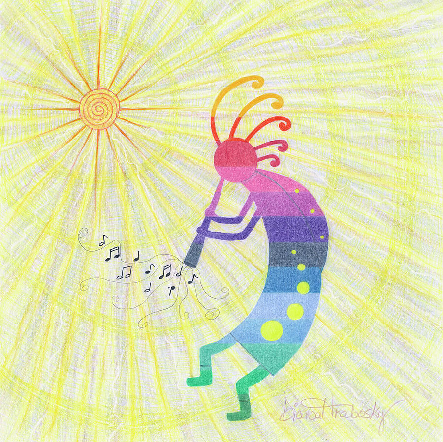Kokopelli Sunshine and Harmony Drawing by Diana Hrabosky