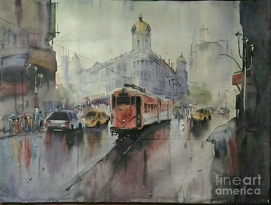 Cityscape Painting - Kolkata city  by Panchanan Das