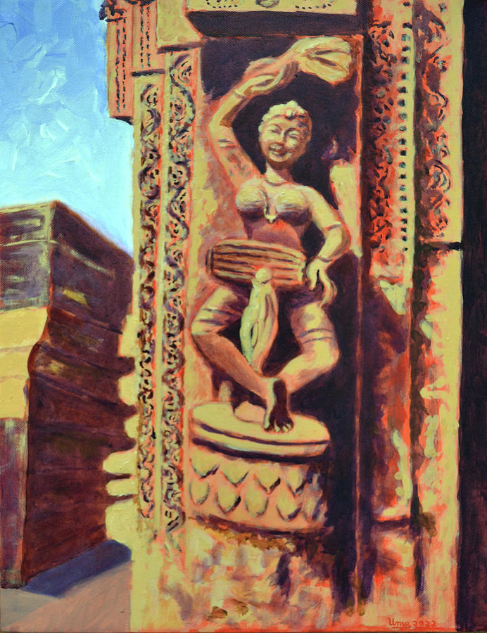Konark Sun Temple - Sculpture of a Dancer Painting by Uma Krishnamoorthy