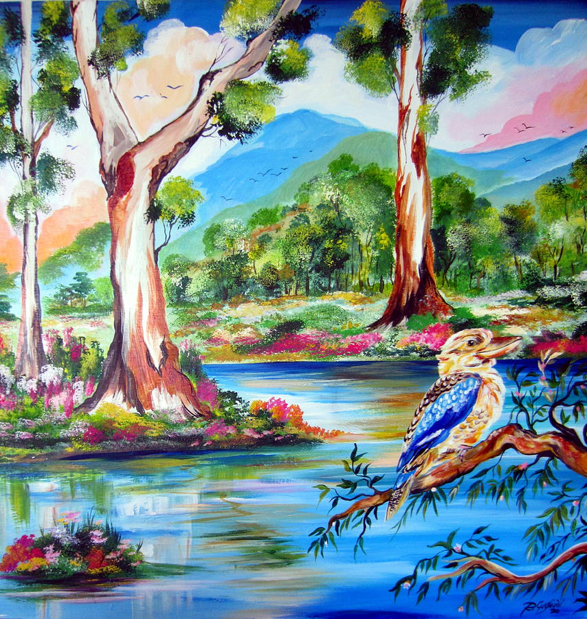Kookaburra and Gumtrees Painting by Roberto Gagliardi