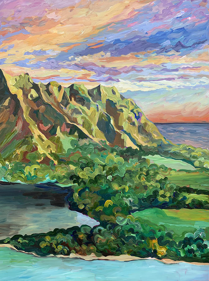 Koolau Mountain Range at Sunset Painting by Anisa Asakawa