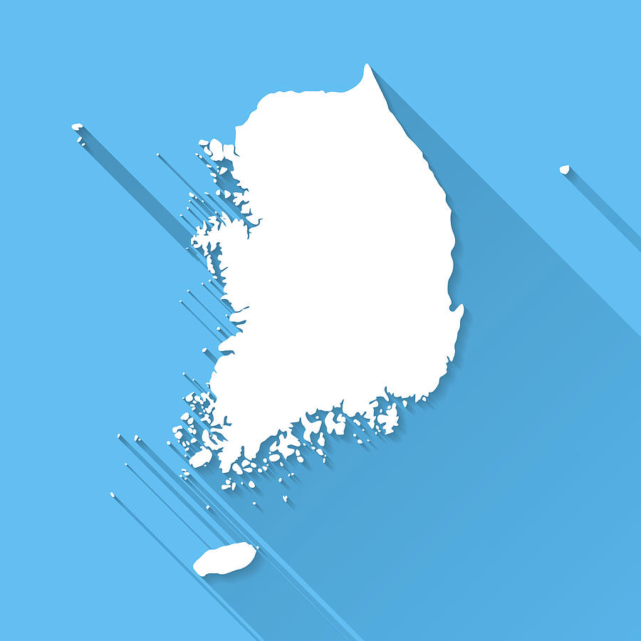 Korea South Map on Blue Background, Long Shadow, Flat Design Drawing by Bgblue