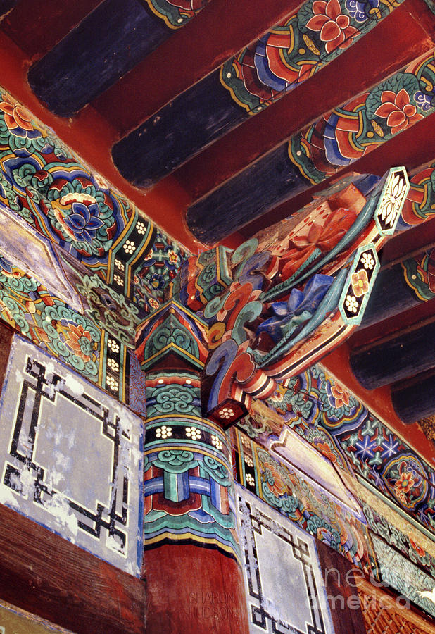 Korean temple architecture - Red Eaves Photograph by Sharon Hudson
