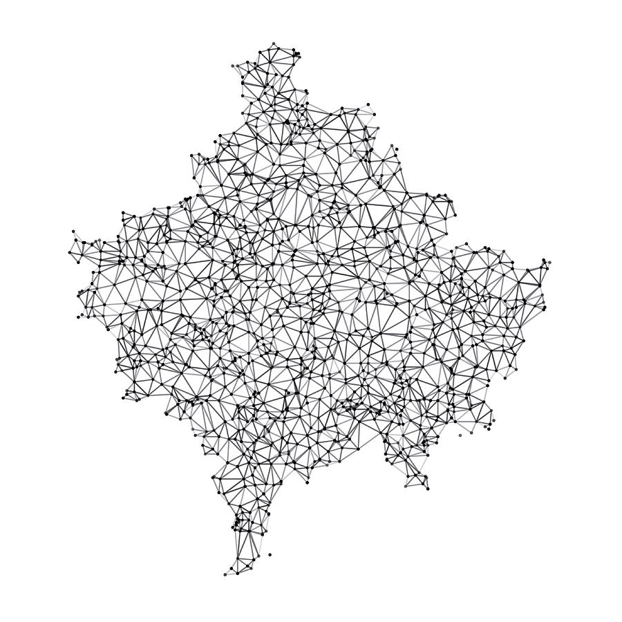 Kosovo Map Network Black And White Drawing by FrankRamspott