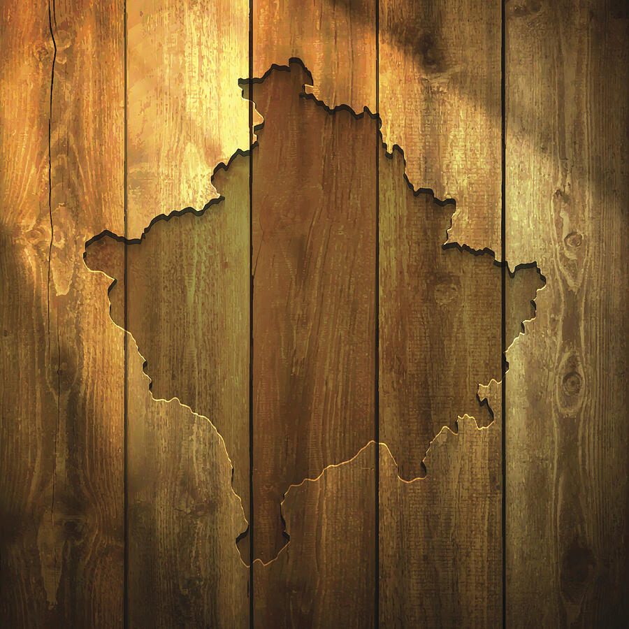 Kosovo Map on lit Wooden Background Drawing by Bgblue