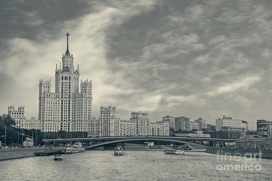 Kotelnicheskaya Embankment Buildings - Monochrome Photograph by Philip Preston