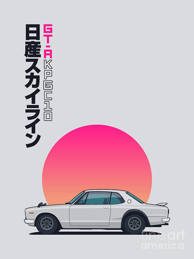 KPGCC10 GT-R Side Portrait Silver Digital Art by Organic Synthesis