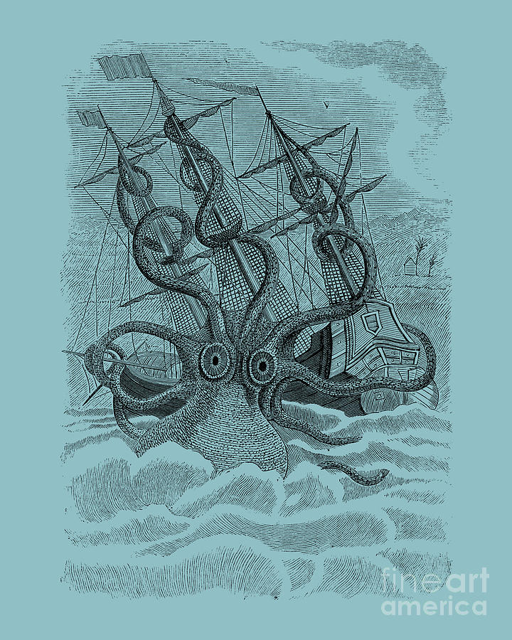 Octopus Digital Art - Kraken In Blue by Madame Memento