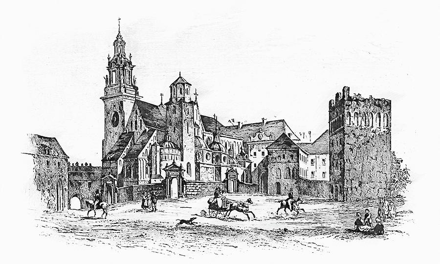 Krakow Cathedral Drawing by AM FineArtPrints