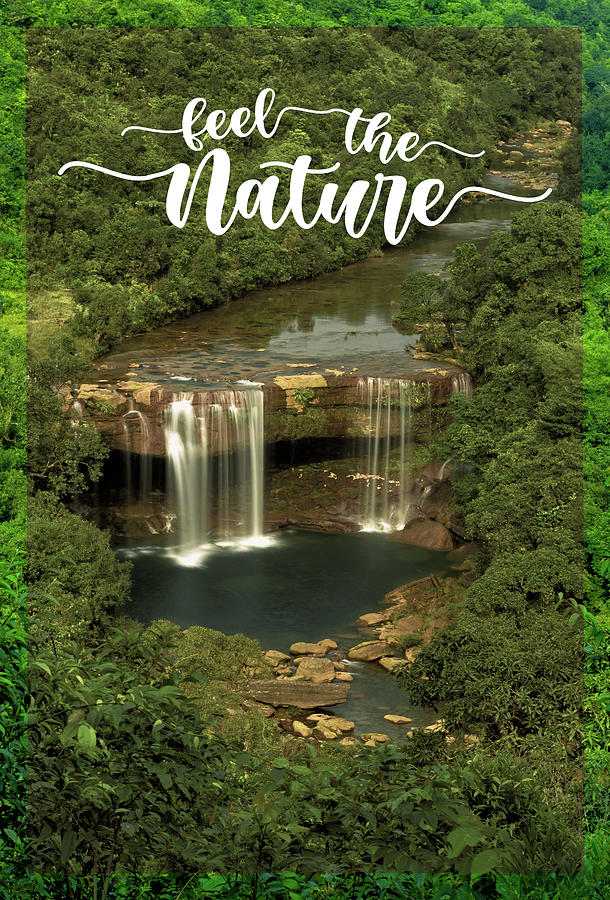Nature Digital Art - Krang suri waterfall, fancy, typography by Amit Rane